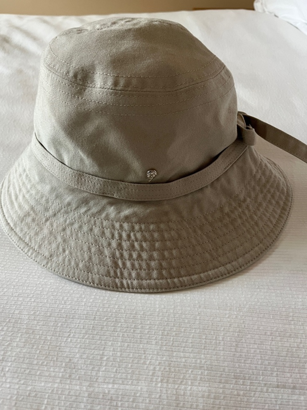 HELEN KAMINSKI Light Taupe Bucket Hat with Back Tie Detail, 100% Cotton